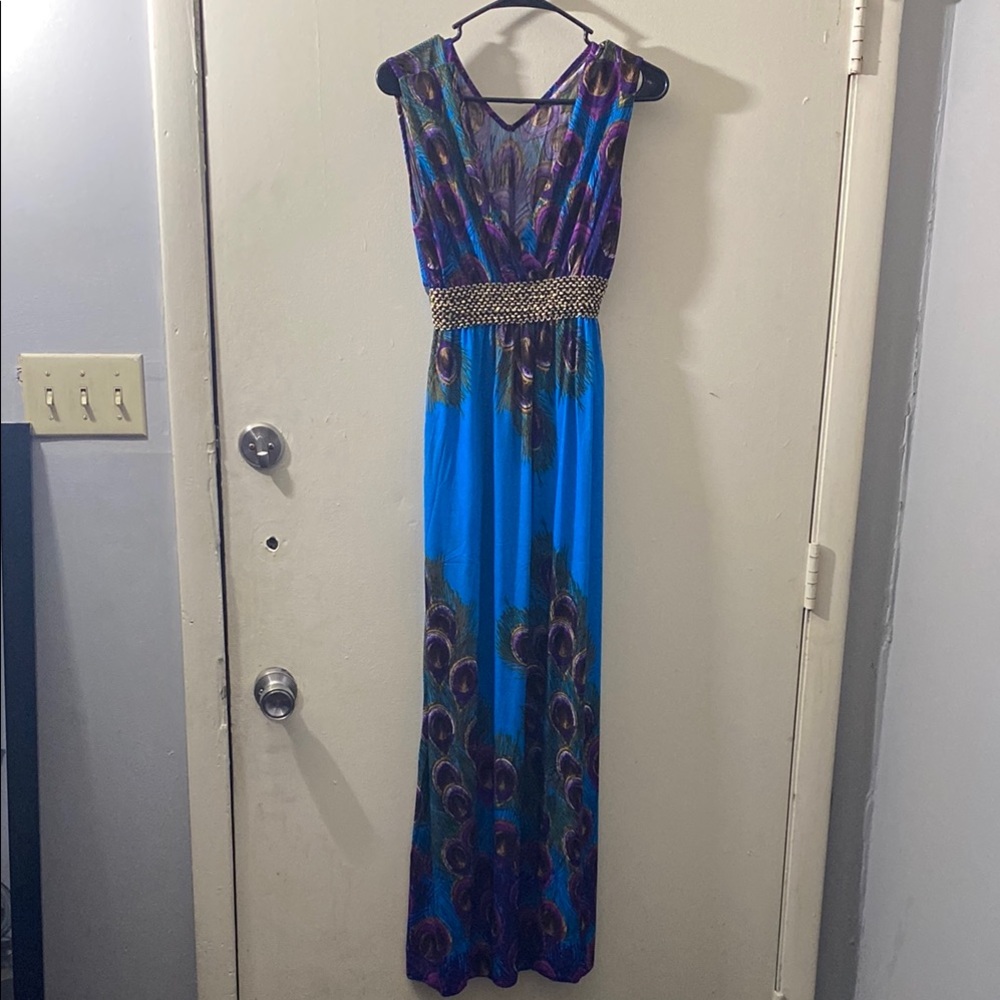 Elegant Blue and Purple Maxi Dress